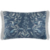 Damask Blue Cushions - Hettie Printed Ruche Fringe Feather Filled Cushion Atlas Voyage Maison