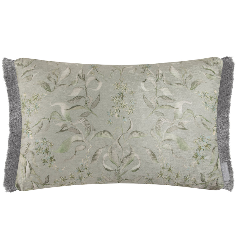 Damask Green Cushions - Hettie Printed Ruche Fringe Feather Filled Cushion Eden Voyage Maison