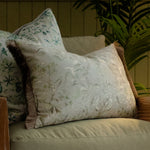 Damask Green Cushions - Hettie Printed Ruche Fringe Feather Filled Cushion Eden Voyage Maison