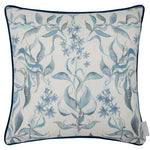 Damask Blue Cushions - Hettie Printed Piped Feather Filled Cushion Blue Voyage Maison