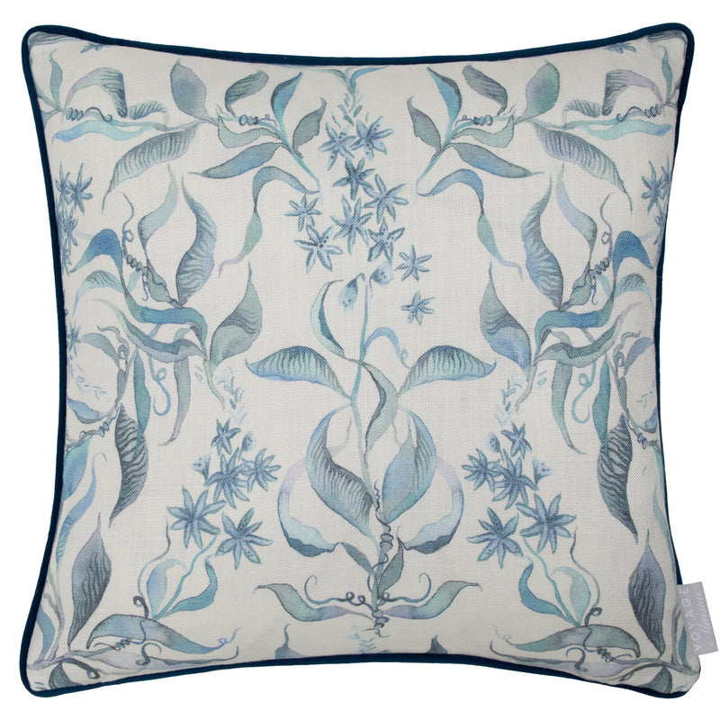 Damask Blue Cushions - Hettie Printed Piped Feather Filled Cushion Blue Voyage Maison