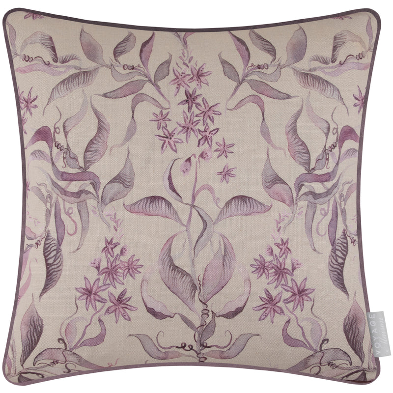 Damask Purple Cushions - Hettie Printed Piped Feather Filled Cushion Hyacinth Voyage Maison