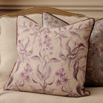 Damask Purple Cushions - Hettie Printed Piped Feather Filled Cushion Hyacinth Voyage Maison