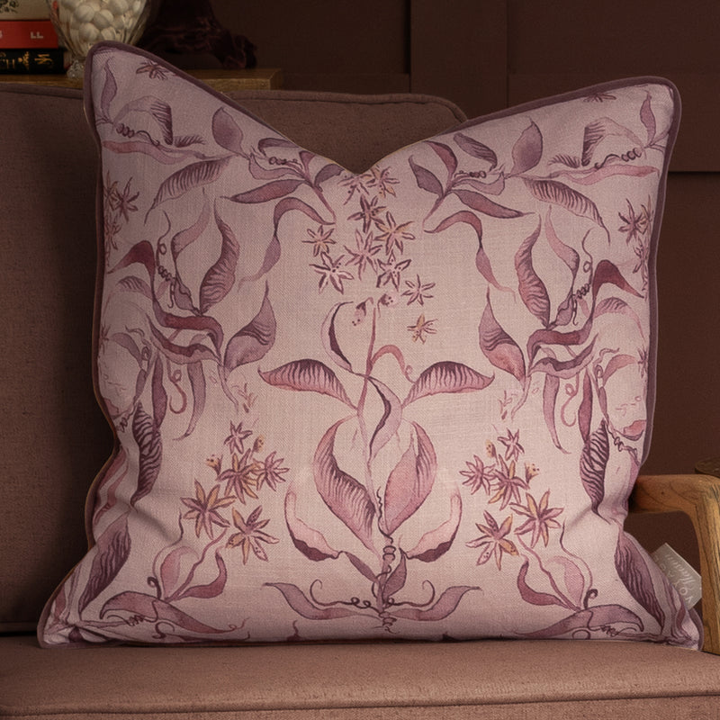 Damask Pink Cushions - Hettie Printed Piped Feather Filled Cushion Posie Voyage Maison