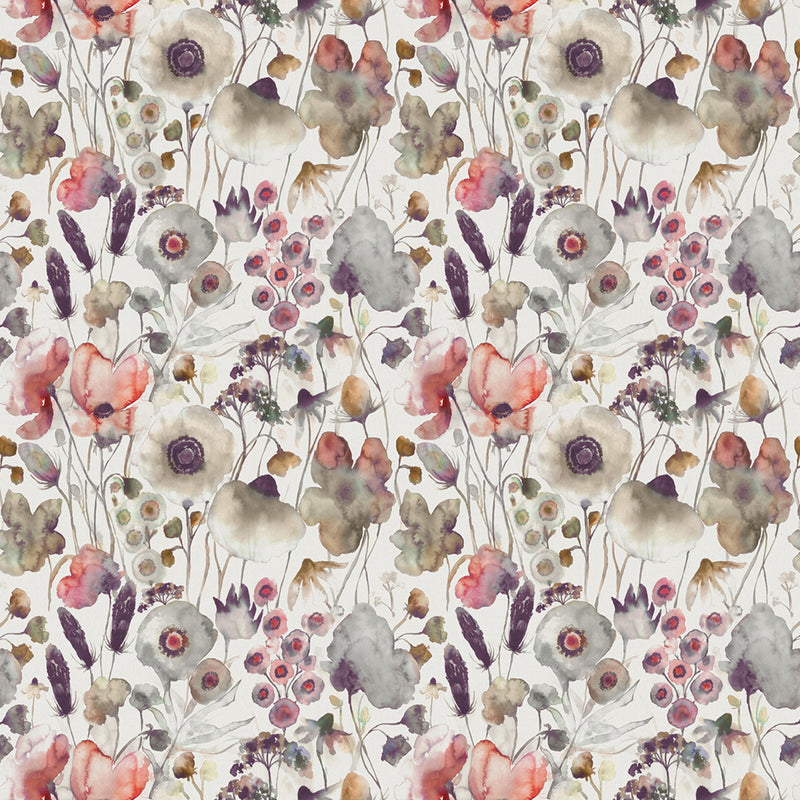 Voyage Maison Hibbertia Printed Cotton Fabric in Boyensberry/Cream