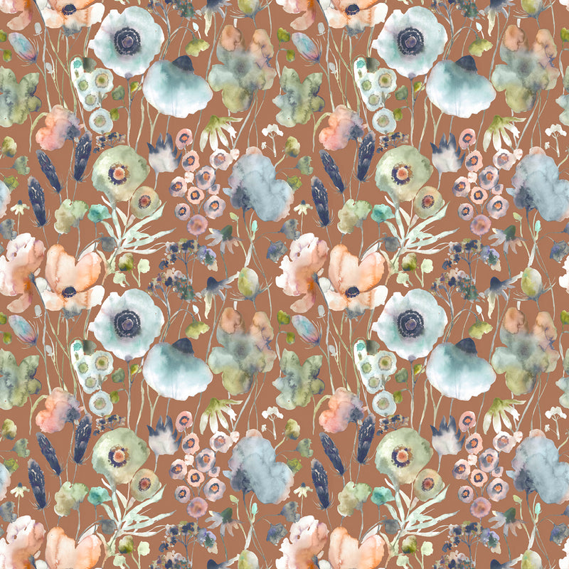 Voyage Maison Hibbertia Printed Cotton Fabric in Coral/Cloud/Terracotta