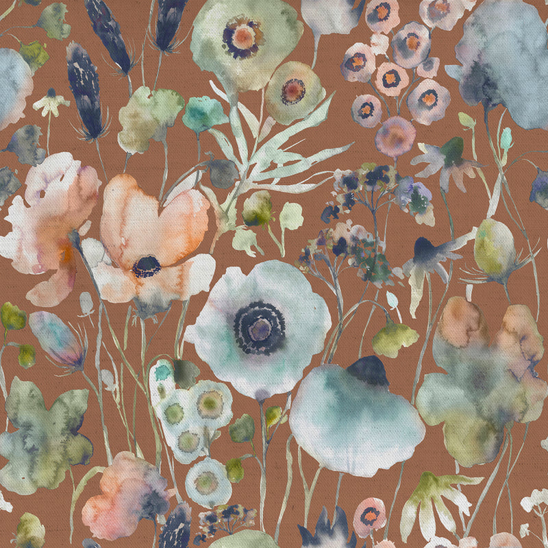 Voyage Maison Hibbertia Printed Cotton Fabric in Coral/Cloud/Terracotta