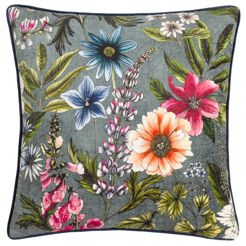 Floral Blue Cushions - Hidcote Manor Alma Floral Cushion Cover Petrol Wylder