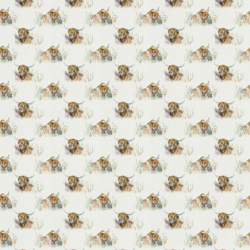 Voyage Maison Highland Coo Printed Oil Cloth Fabric (By The Metre) in Natural