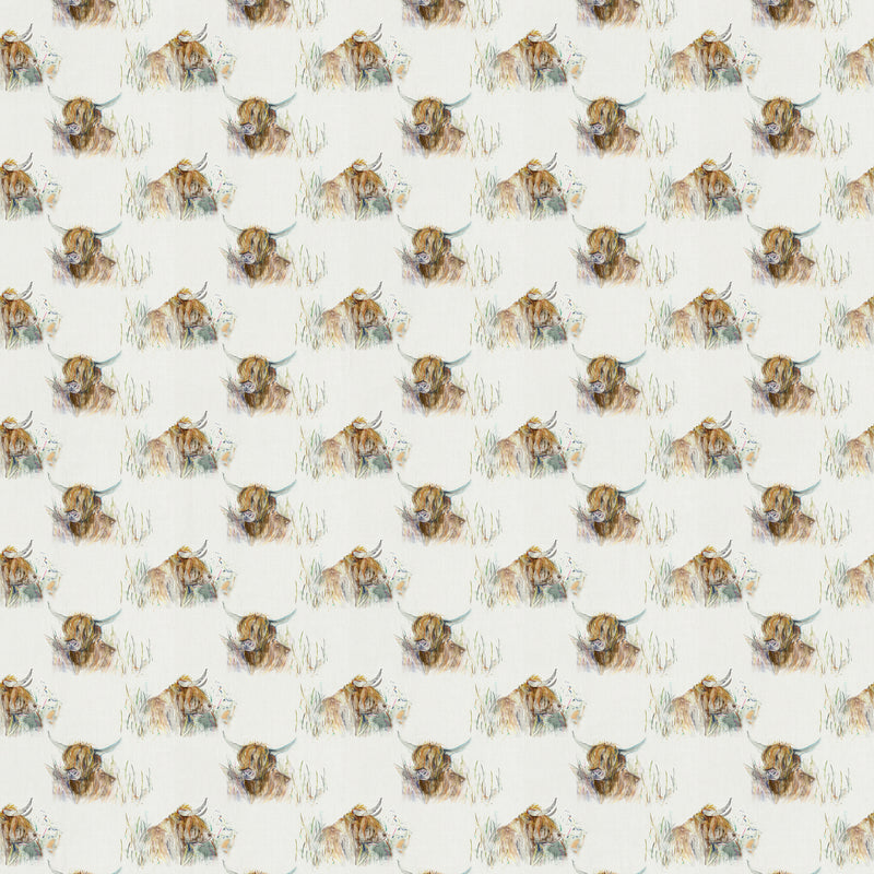 Animal Cream Fabric - Highland Coo Oil Cloth Fabric (By The Metre) Natural Voyage Maison