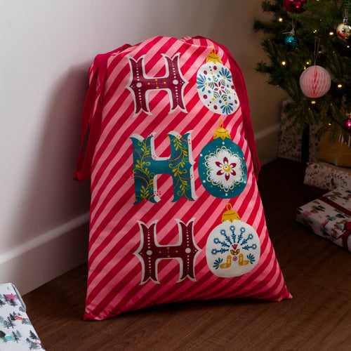  Red Accessories - Ho Ho Ho Printed Velvet Xmas Sack Red furn.