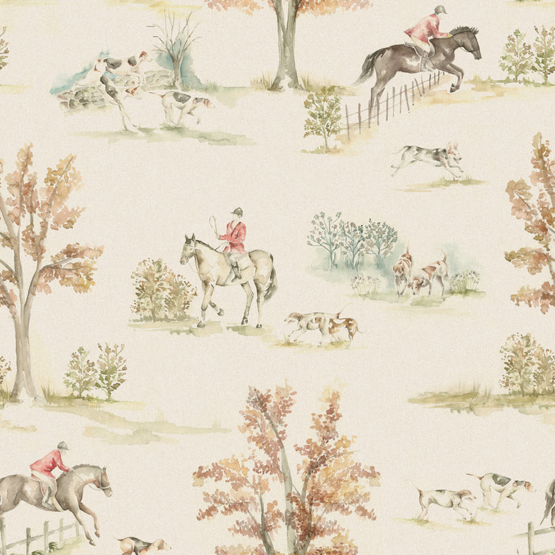 Horse & Hound Printed Fabric Sample Swatch Linen