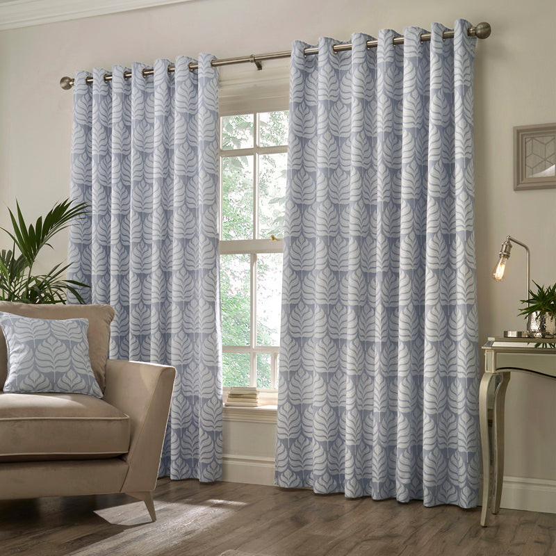 Paoletti Horto Botanical Eyelet Curtains in Blue