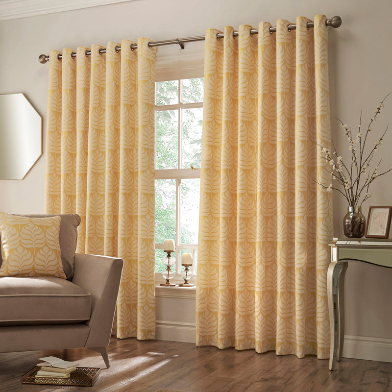 Paoletti Horto Botanical Eyelet Curtains in Ochre