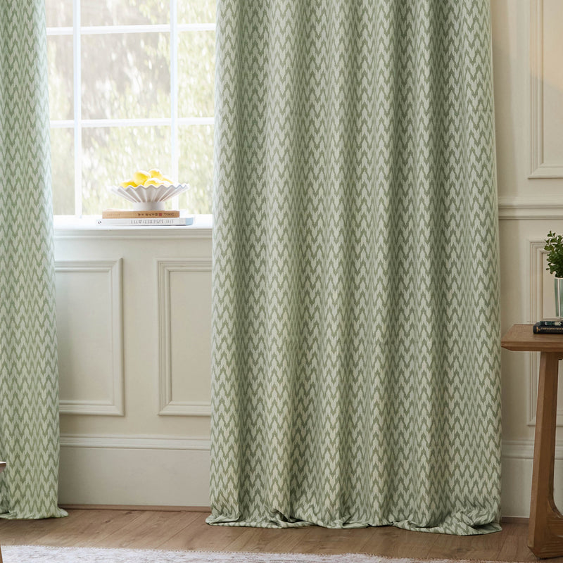  Green Curtains - Hutton Jacquard Pencil Pleat Curtains Sage Sanderson