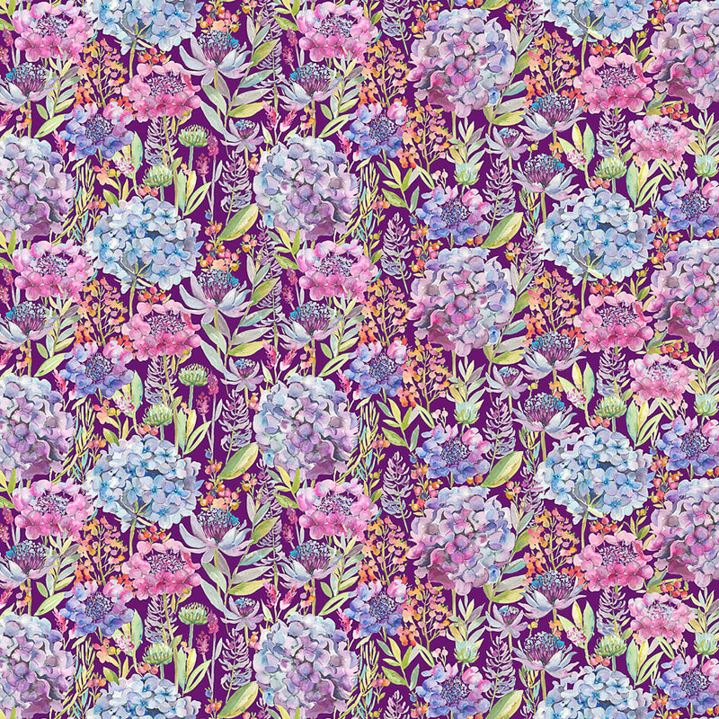 Voyage Maison Hydrangea Printed Cotton Poplin Apparel Fabric in Plum