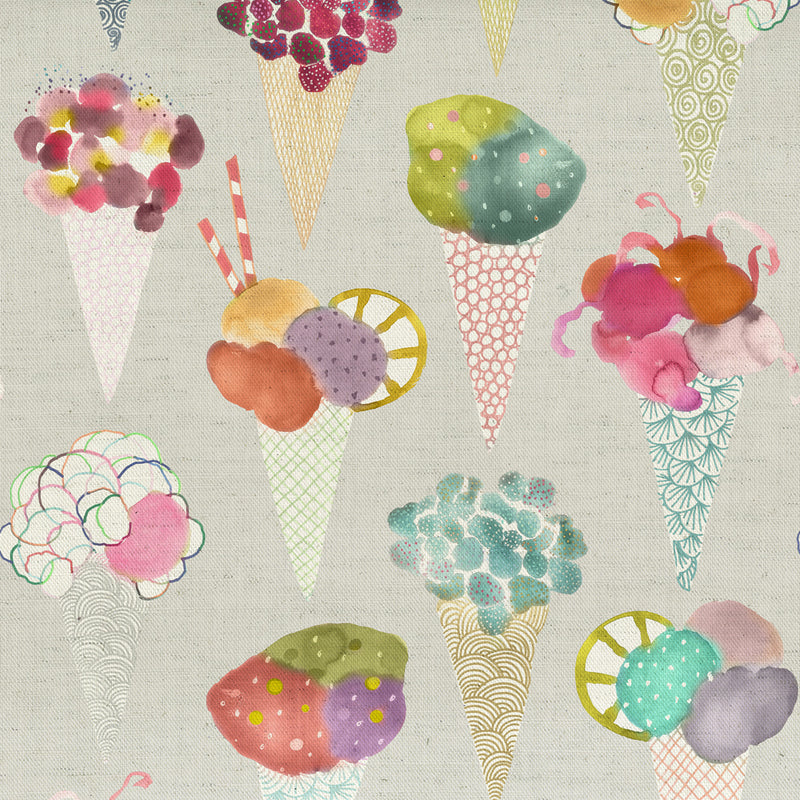 Ice Cream Printed Fabric Sample Swatch Pastel