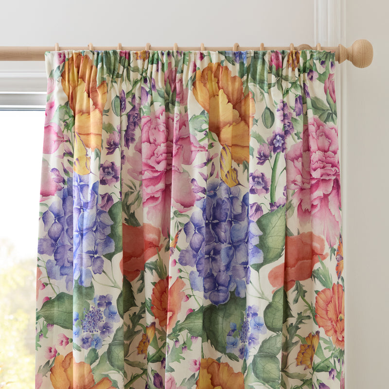 Floral Pink Curtains - Idalia Printed Pencil Pleat Curtains Fuchsia Voyage Maison