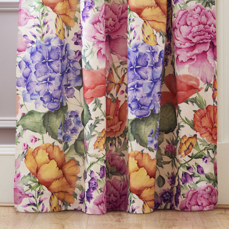 Floral Pink Curtains - Idalia Printed Pencil Pleat Curtains Fuchsia Voyage Maison