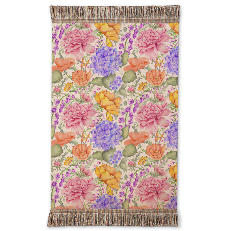 Floral Multi Throws - Idalia Printed Fringe Throw Fuschia Voyage Maison