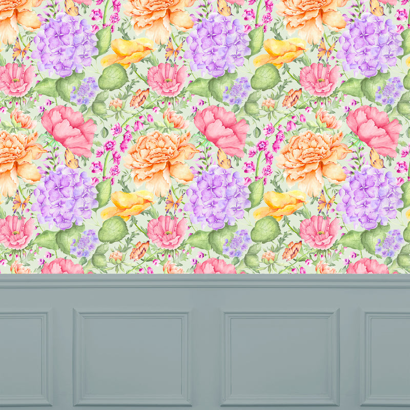 Floral Green Wallpaper - Idalia  1.4m Wide Width Wallpaper (By The Metre) Sage Voyage Maison