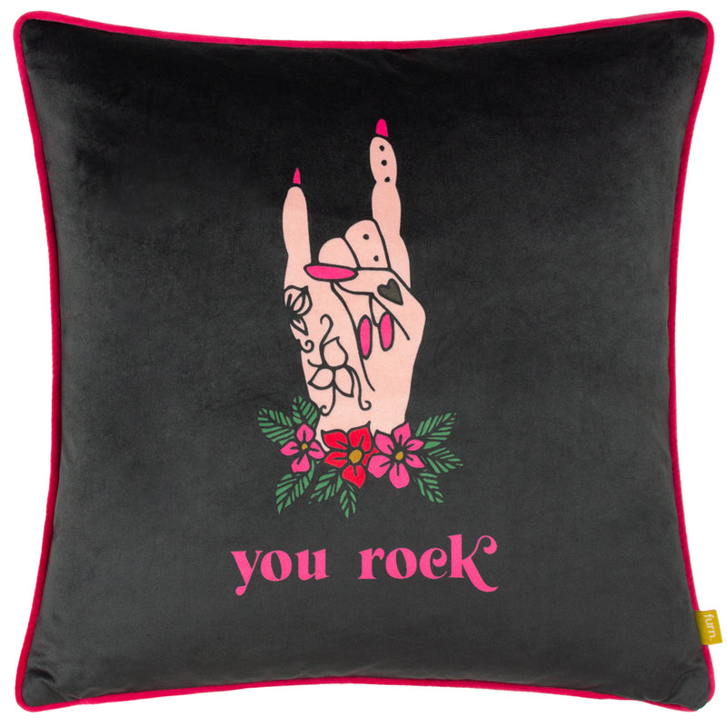 furn. Inked You Rock Cushion Cover in Black/Pink