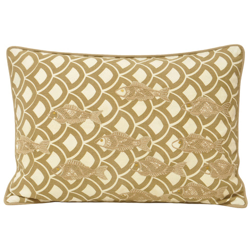 Paoletti Ionia Fish Cushion Cover in Dark Wood