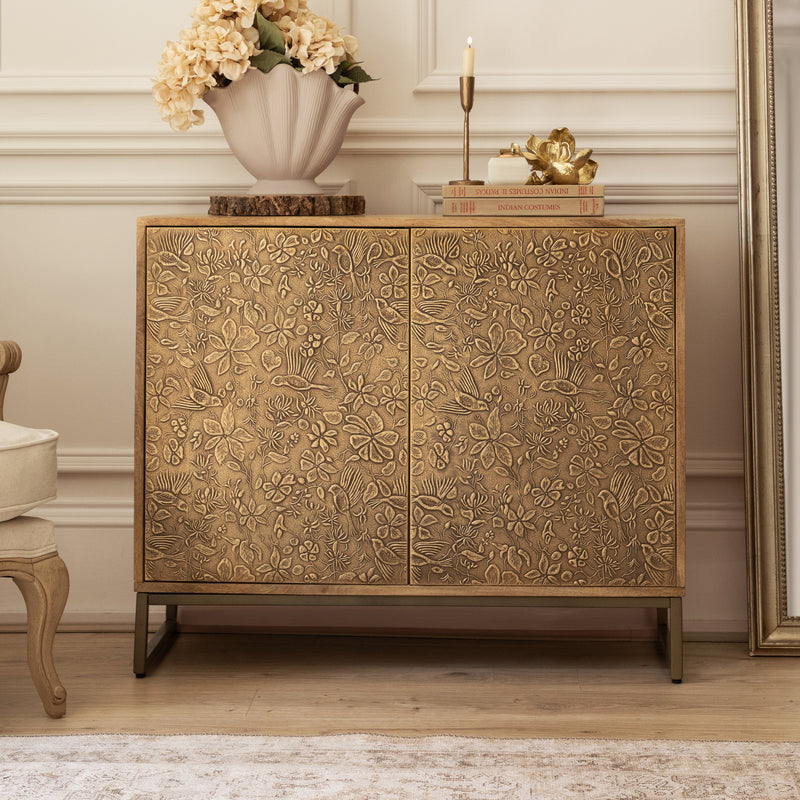 Damask Brown Furniture - Isadora Embossed Cabinet Antique Brass Voyage Maison