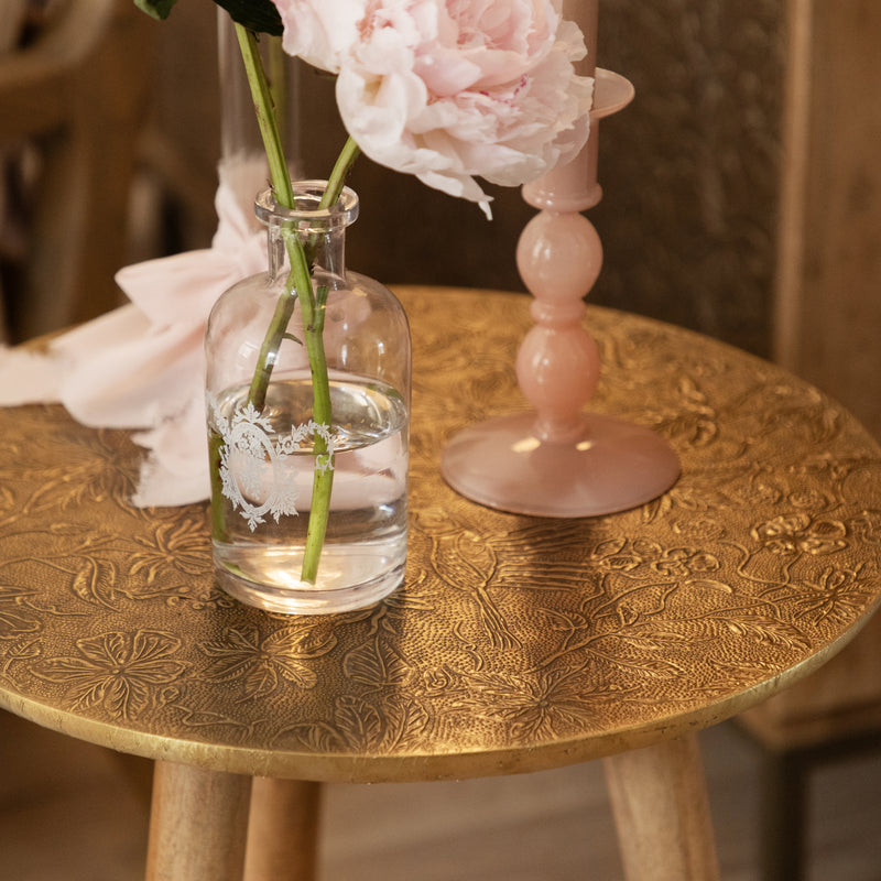 Damask Brown Furniture - Isadora Embossed Side Table Table Antique Brass Voyage Maison