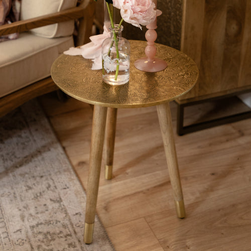 Damask Brown Furniture - Isadora Embossed Side Table Table Antique Brass Voyage Maison