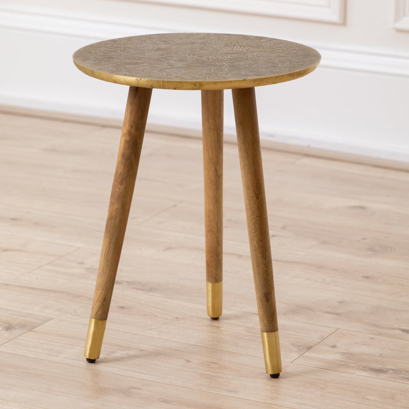 Damask Brown Furniture - Isadora Embossed Side Table Table Antique Brass Voyage Maison