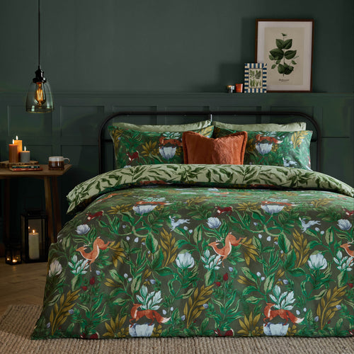 Woodland Blue Bedding  - Into The Woods Printed Reversible Duvet Cover Set Green Furn