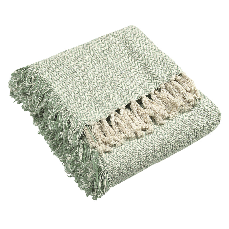 Striped Green Throws - Jasper Herringbone Throw Sage Furn