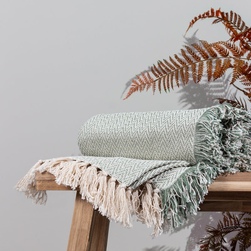 Striped Green Throws - Jasper Herringbone Throw Sage Furn