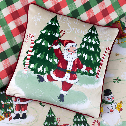 furn. Jolly Santa Let It Snow Cushion Cover in Ruby Red