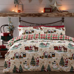 furn. Jolly Santa Christmas Duvet Cover Set in Cream/Red