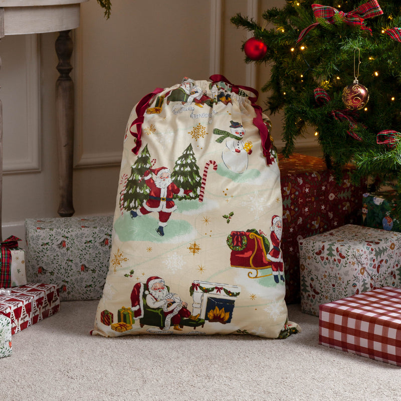  Multi Accessories - Jolly Santa Printed Velvet Xmas Sack Multicolour furn.