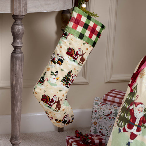  Multi Accessories - Jolly Santa Printed Velvet Xmas Stocking Multicolour furn.