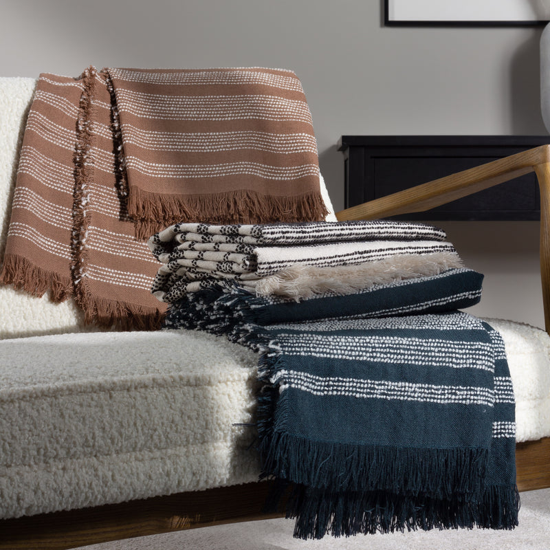 Striped Blue Throws - Jour Woven Fringed Throw Dusk Hoem
