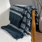 Striped Blue Throws - Jour Woven Fringed Throw Dusk Hoem