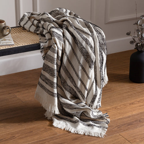 Striped Beige Throws - Jour Woven Fringed Throw Natural HÖEM