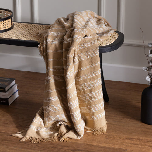 Striped Beige Throws - Jour Woven Fringed Throw Nougat HÖEM