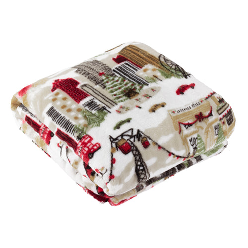 Global Cream Throws  - Joy To All Printed Fleece Throw Cream furn.