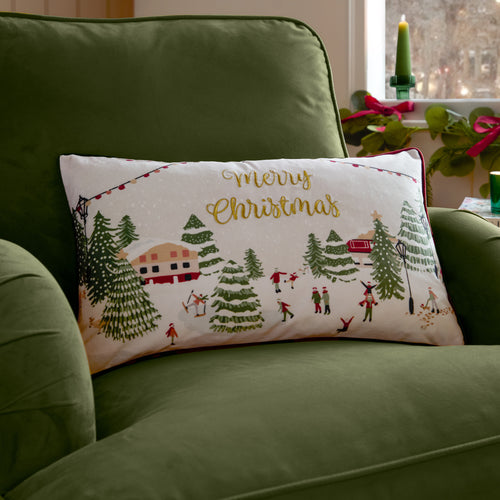  Beige Cushions - Joy To All Embroidered Velvet Cushion Cover Snow Berry Furn