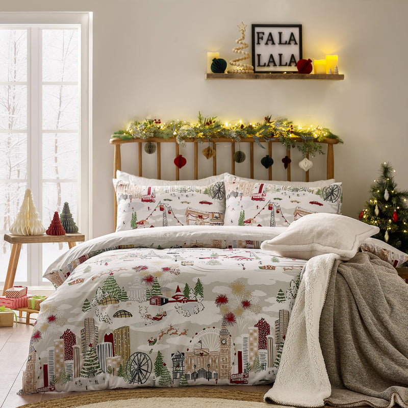  White Bedding  - Joy To All Printed Duvet Cover Set Snow/Berry furn.