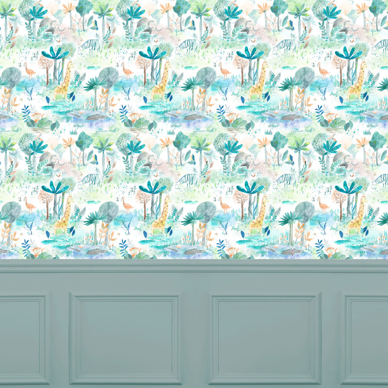 Voyage Maison Jungle Fun 1.4m Wide Width Wallpaper in Aqua