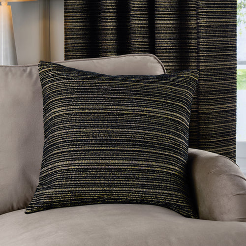 Plain Black Cushions - Jupiter Chenille Jacquard Cushion Cover Black/Gold Paoletti