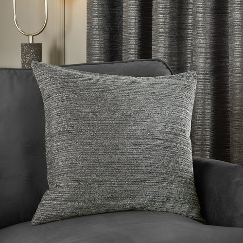 Plain Grey Cushions - Jupiter Chenille Jacquard Cushion Cover Graphite Paoletti