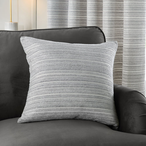 Plain Grey Cushions - Jupiter Chenille Jacquard Cushion Cover Silver Paoletti