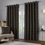 Plain Black Curtains - Jupiter Chenille Jacquard Eyelet Curtains Black/Gold Paoletti